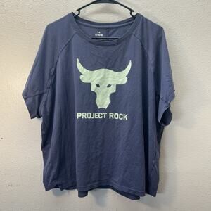 Under Armour Project Rock Shirt Womens XL Blue Bull Grind Gym Loose Fit Boxy